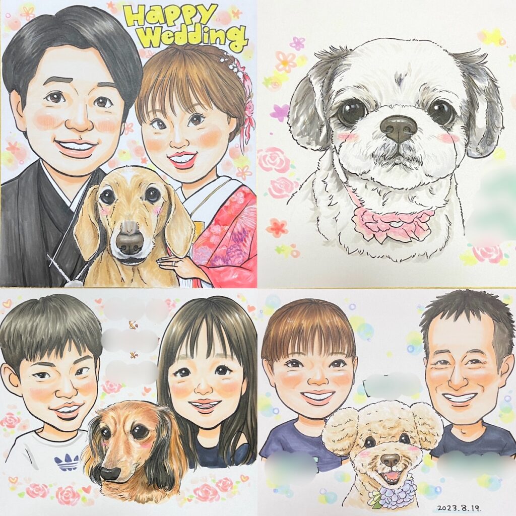 人とペットを一緒にお書きした似顔絵