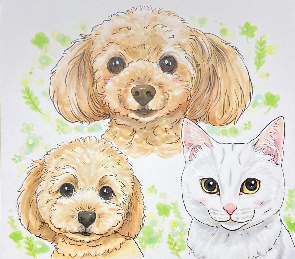 わんちゃんと猫ちゃんを一枚に