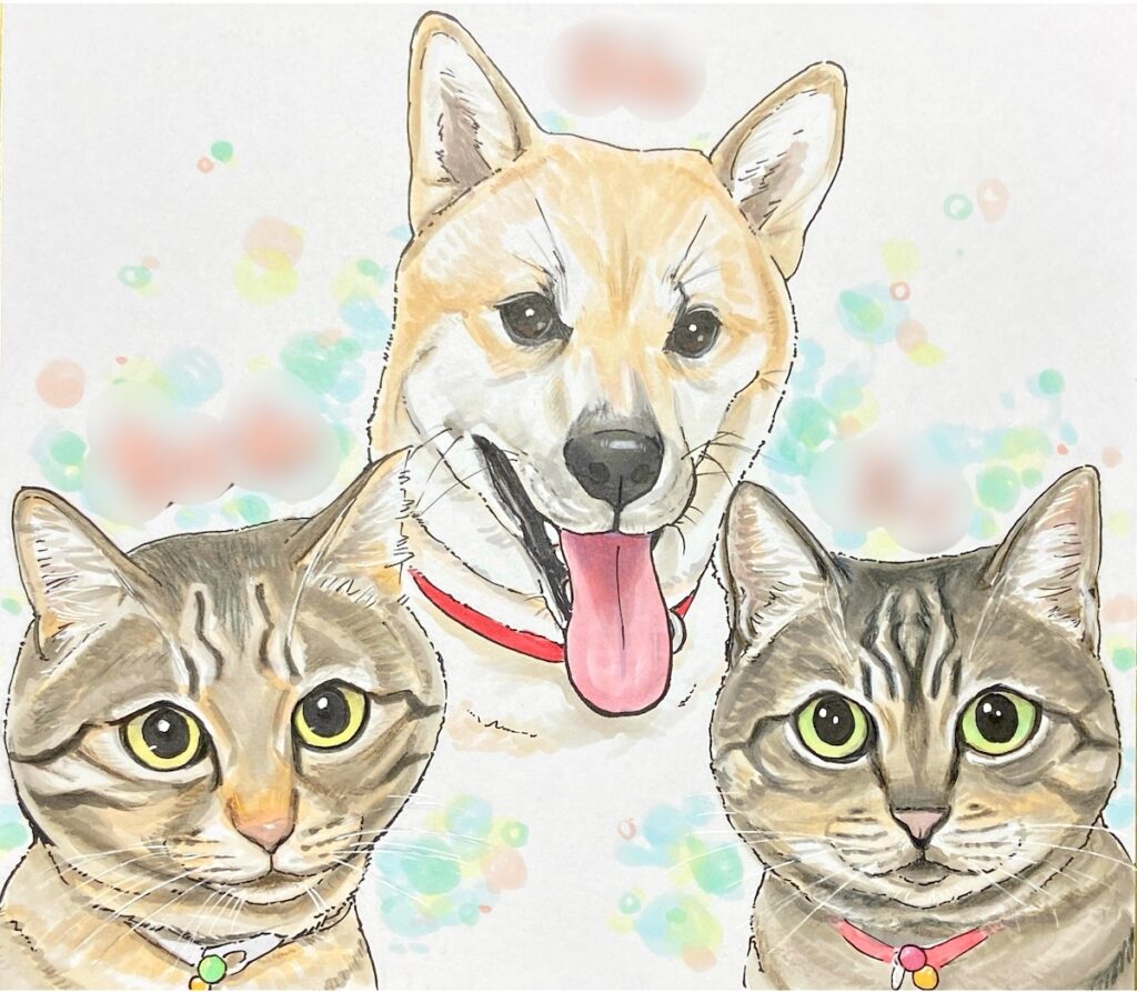 犬と猫の似顔絵